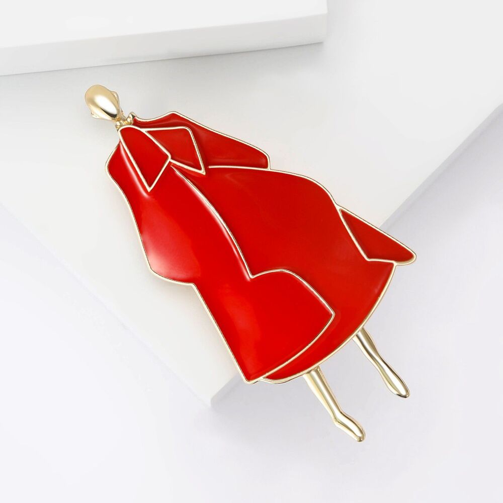 2PC Abstract Fashion Lady Enamel Brooch Set Red & Black Gold Tone Pin New - Picture 2 of 8